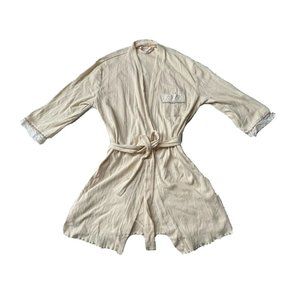 VTG Victoria's Secret Pink Label Cotton Coquette Robe Rose Embroidery Lace M
